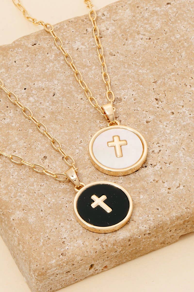 Gold Dipped Cross Coin Pendant Necklace