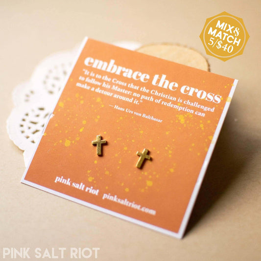 Gold Cross Stud Earrings