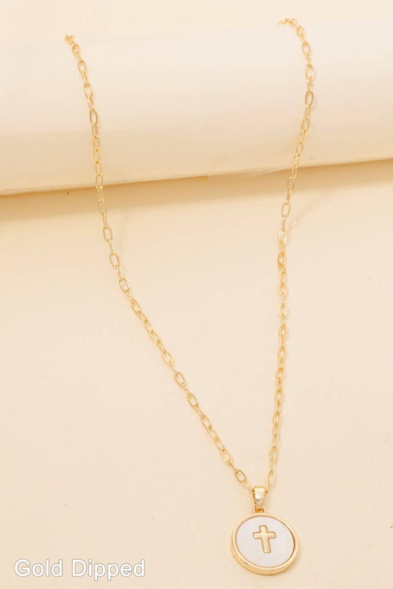 Gold Dipped Cross Coin Pendant Necklace