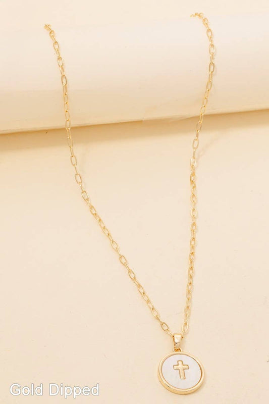 Gold Dipped Cross Coin Pendant Necklace