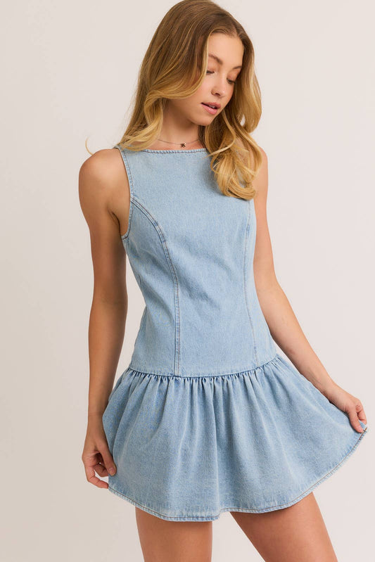 Boat Neck Denim Dress