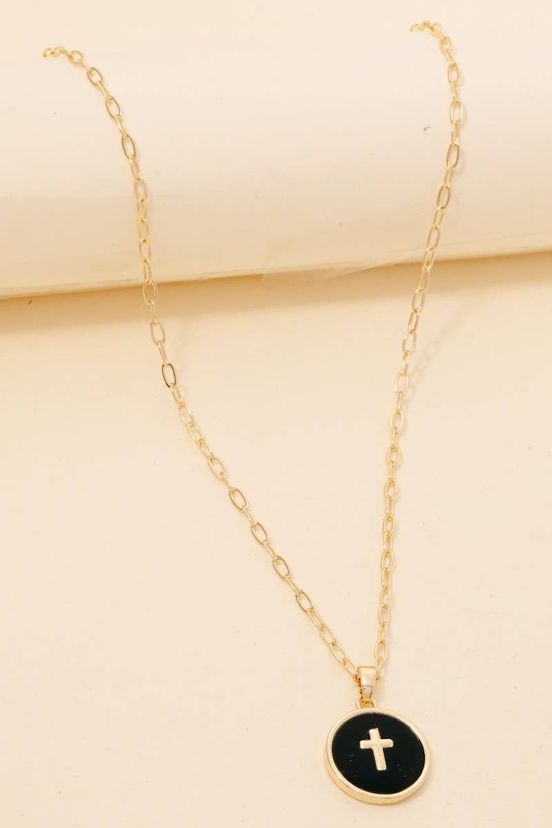 Gold Dipped Cross Coin Pendant Necklace