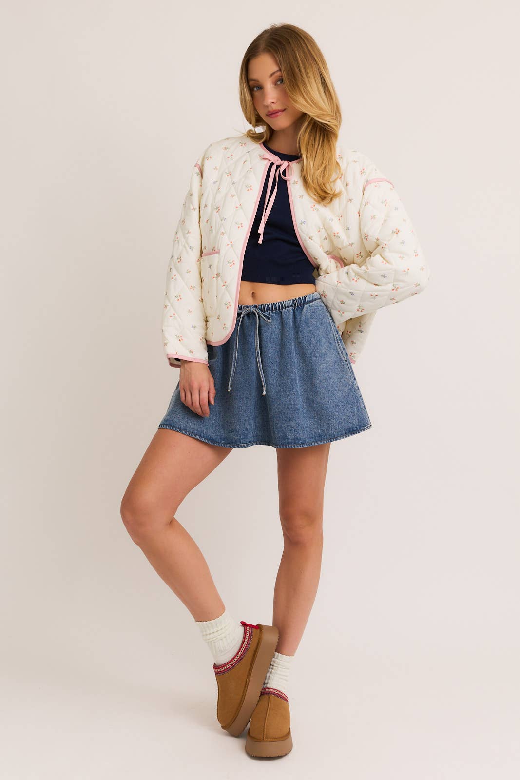 Long Sleeve Floral Print Quilted Jacket