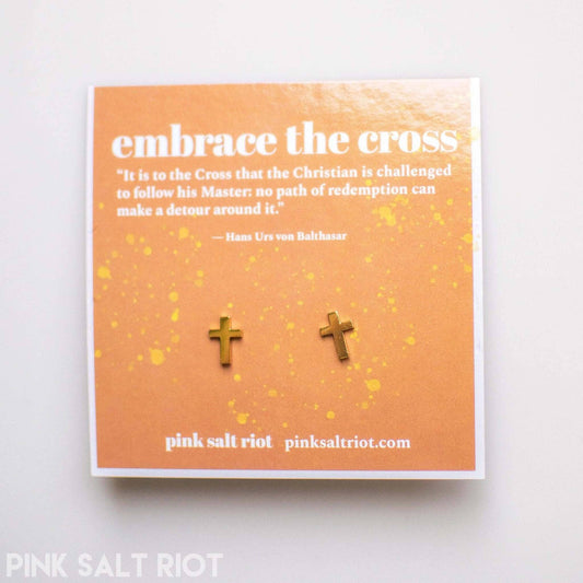 Gold Cross Stud Earrings