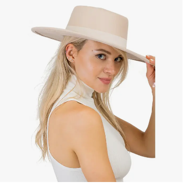 Wide Brim Bolero Faux Felt Pork Pie Crown Hat