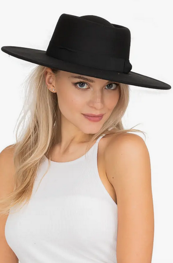 Wide Brim Bolero Faux Felt Pork Pie Crown Hat