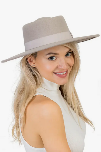 Wide Brim Bolero Faux Felt Pork Pie Crown Hat