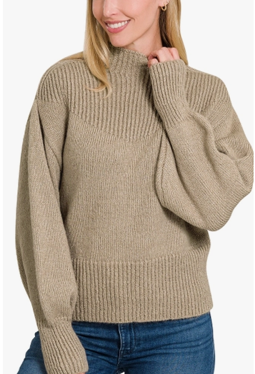 Balloon Sleeve Mock Neck Sweater