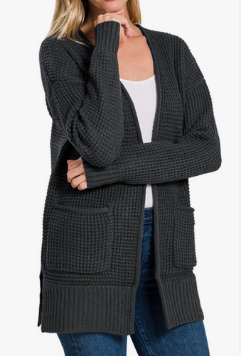Low Gauge Waffle Open Cardigan Sweater