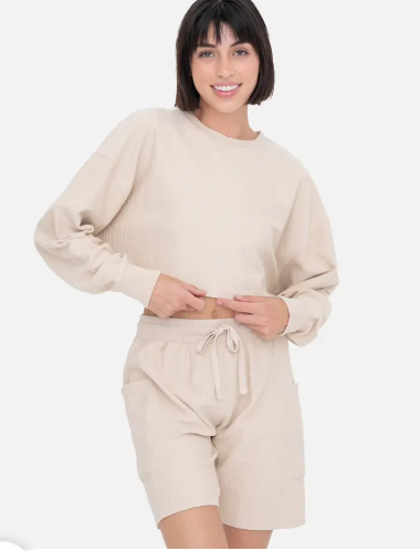 Ribbed Boxy Cropped Pullover