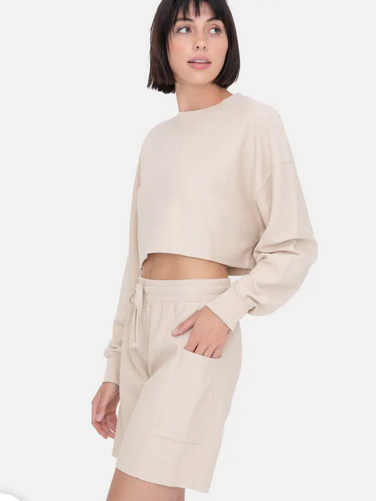 Ribbed Boxy Cropped Pullover