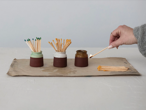 Stoneware Match Holder with Stricker