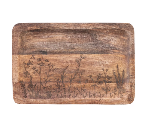 Flower Etched wood Tray