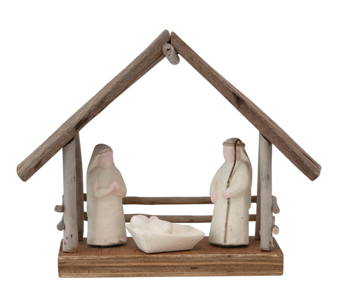 Handmade Driftwood and Paper Mache Nativity