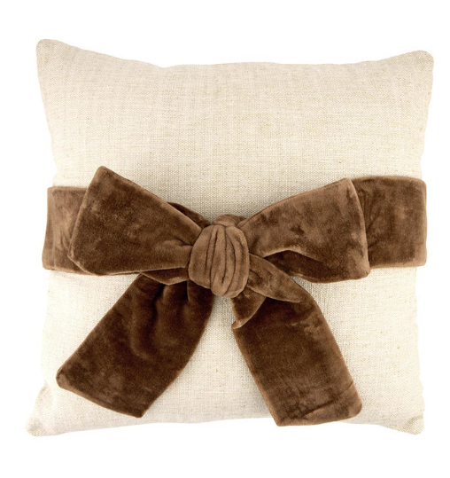 Light Brown Velvet Bow Pillow