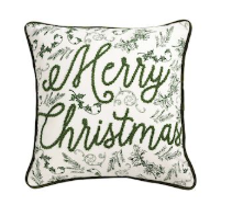 Merry Christmas Green Toile Pillow