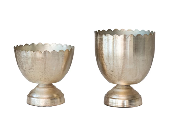 Decorative Metal Bowl with Scalloped Rim