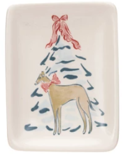 Stoneware Dish w/ Christmas Tree and Animal