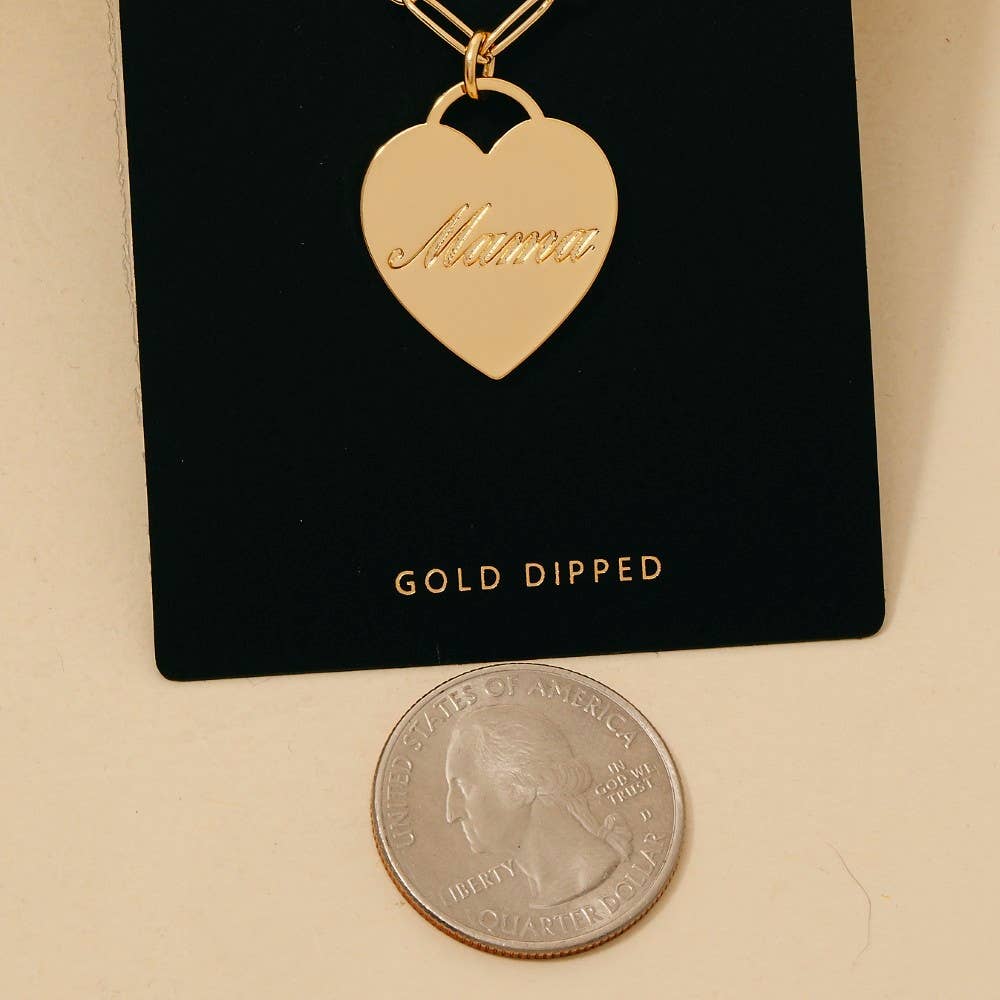 Gold Dipped Mama Heart Pendant Necklace