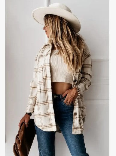 Loose Fit Plaid Buttoned Jacket