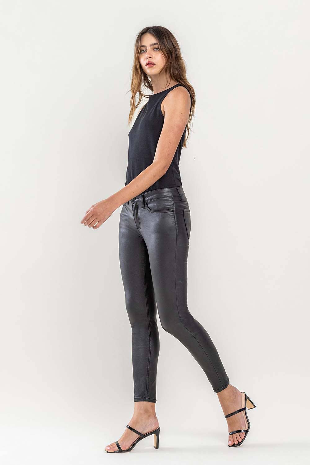 Mid Rise Coated Ankle Skinny