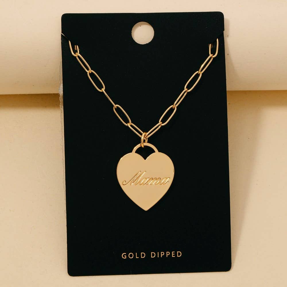 Gold Dipped Mama Heart Pendant Necklace
