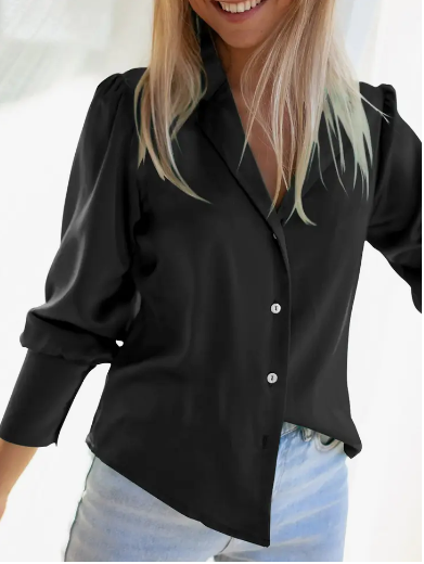 Puff Satin Sleeve Button Up Shirt