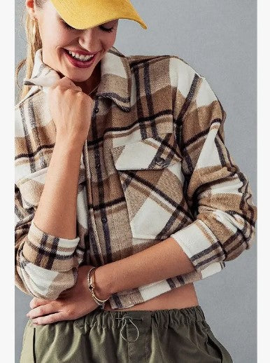 Bella Snap Button Plaid Crop Jacket