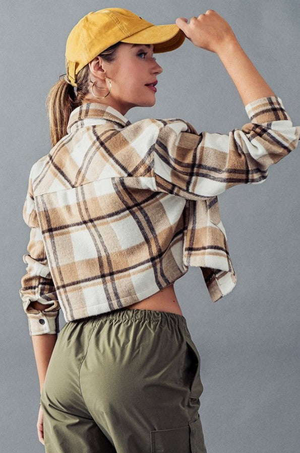Bella Snap Button Plaid Crop Jacket