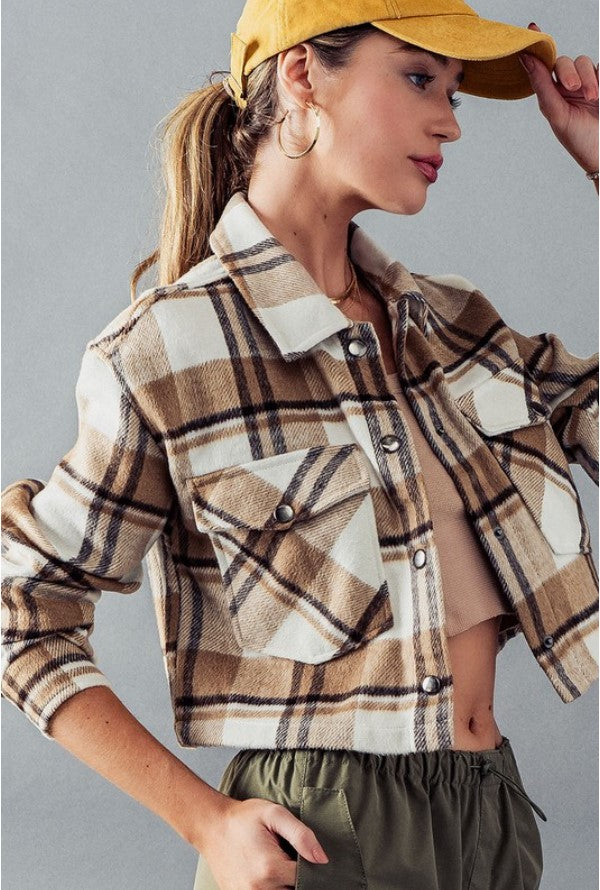 Bella Snap Button Plaid Crop Jacket