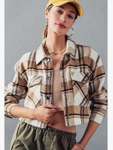 Bella Snap Button Plaid Crop Jacket