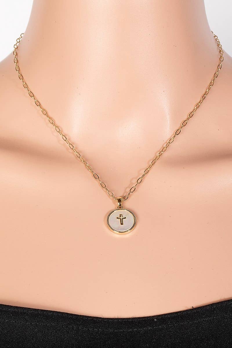 Gold Dipped Cross Coin Pendant Necklace