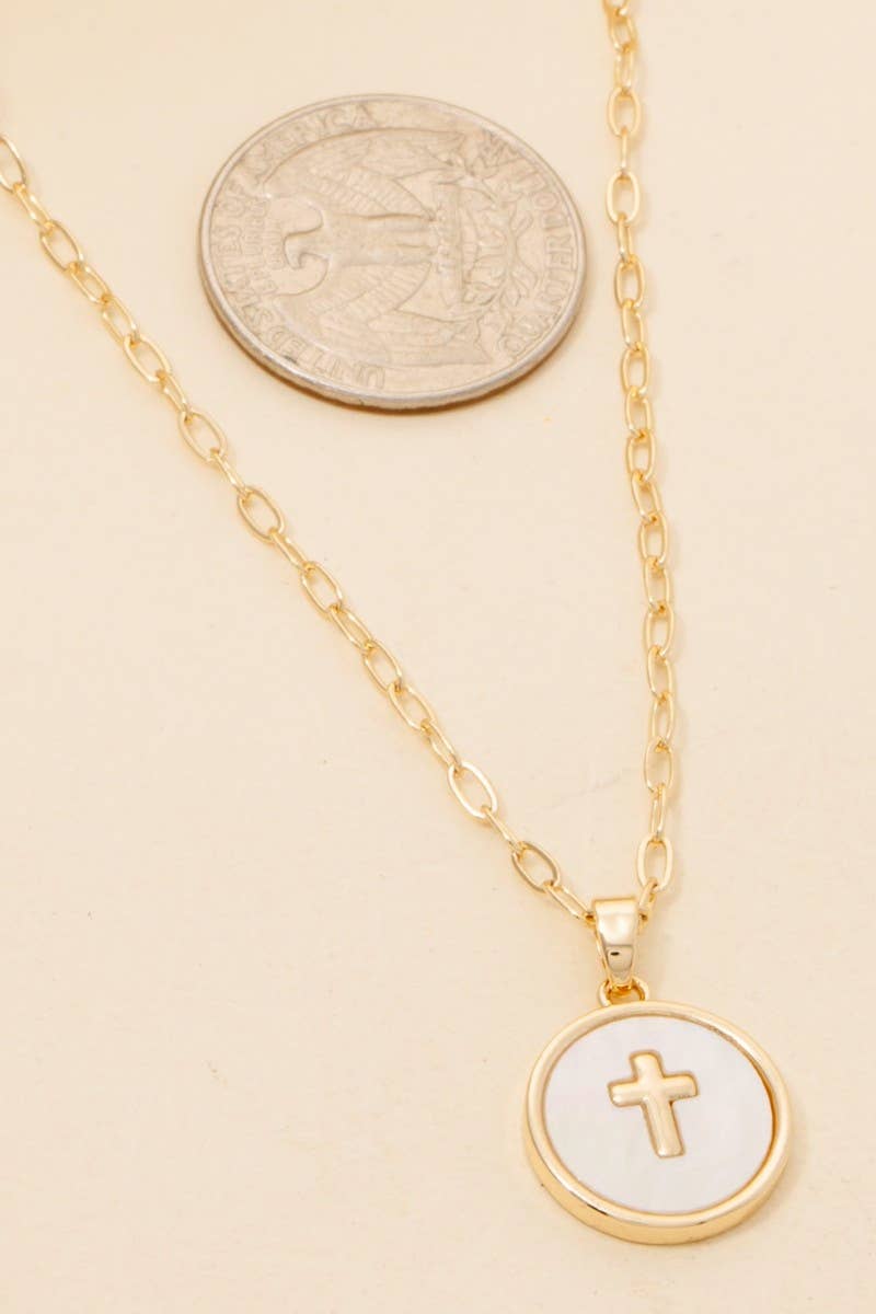 Gold Dipped Cross Coin Pendant Necklace