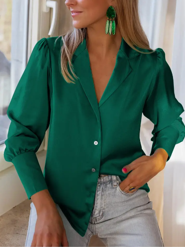 Puff Satin Sleeve Button Up Shirt
