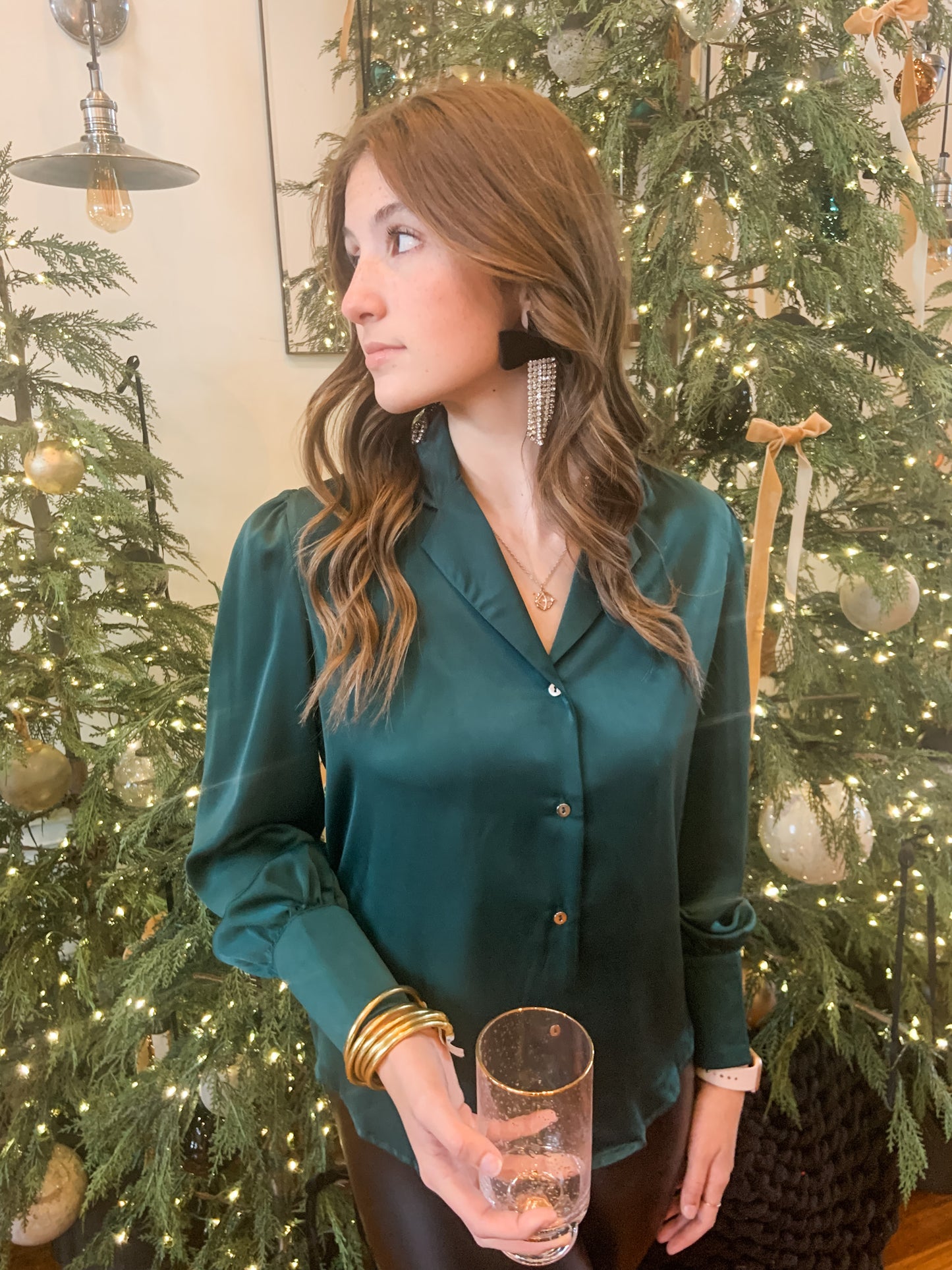 Puff Satin Sleeve Button Up Shirt