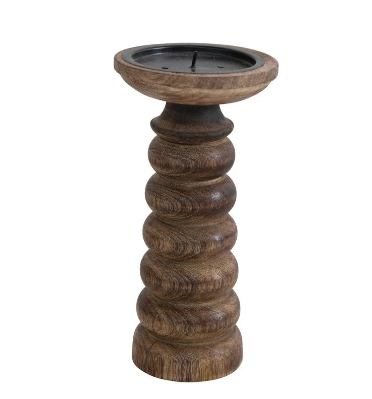 Hand Carved Mango Wood Candle Holder