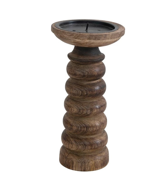 Hand Carved Mango Wood Candle Holder