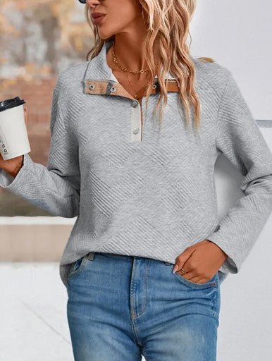 Grey Buttoned Quilted Sweatshirt