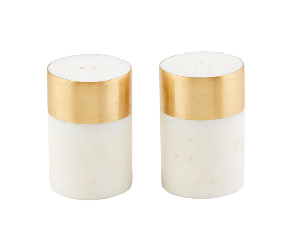 Marble and Brass Salt and Pepper Shakers