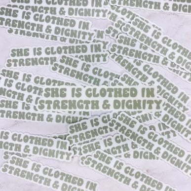She is Clothed in Strength Clear Christian Sticker