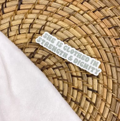 She is Clothed in Strength Clear Christian Sticker