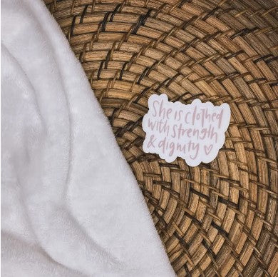 She is Clothed in Strength Clear Christian Sticker