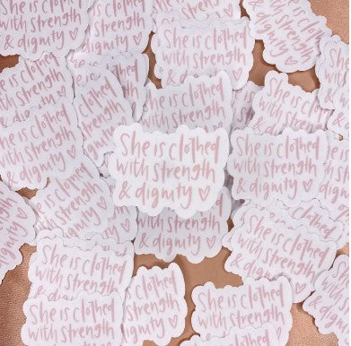 She is Clothed in Strength Clear Christian Sticker