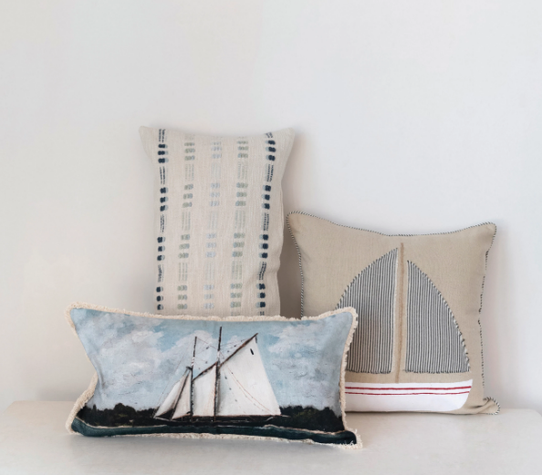 blue embroidered pillow
