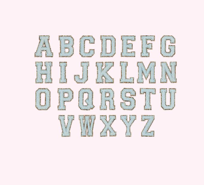 varsity letter patches, alphabet patches, sky chenille patches