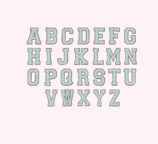 varsity letter patches, alphabet patches, sky chenille patches
