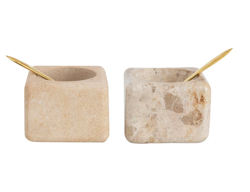 Marble/Sandstone Pinch Pot with Brass Spoon