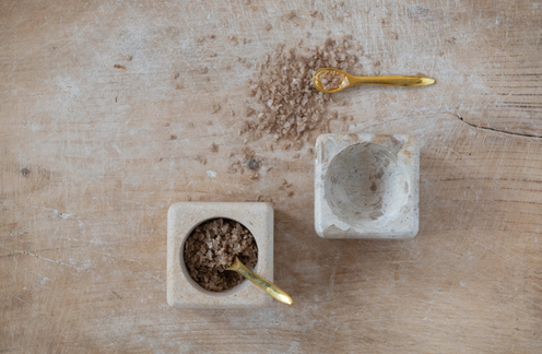 Marble/Sandstone Pinch Pot with Brass Spoon