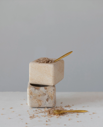 Marble/Sandstone Pinch Pot with Brass Spoon