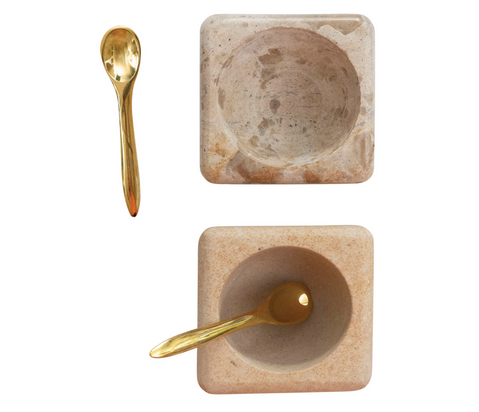 Marble/Sandstone Pinch Pot with Brass Spoon